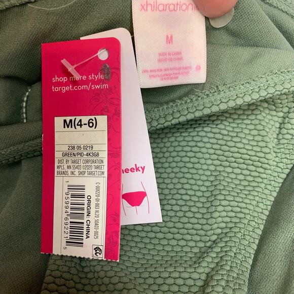 Xhilaration Womens Bikini Bottom Size Medium 4-6 Green Textured Cheeky - Picture 4 of 7